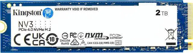 Main image of Kingston NV3 2TB Internal M.2 2280 PCIe 4.0 x4 NVMe Solid State Drive, Up to 6000MB/s Read 5000MB/s Write, 3D TLC NAND, 1200TBW Endurance, Desktop Laptop Gaming Upgrade Storage SSD