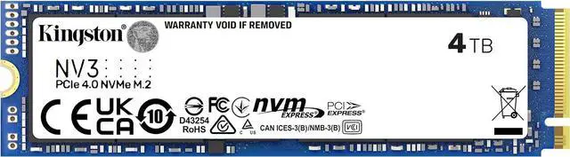 Main image of Kingston NV3 4TB Internal M.2 2280 PCIe 4.0 x4 NVMe Solid State Drive, Up to 6000MB/s Read 5000MB/s Write, 3D TLC NAND, 1280TBW Endurance, Desktop Laptop Gaming Upgrade Storage SSD