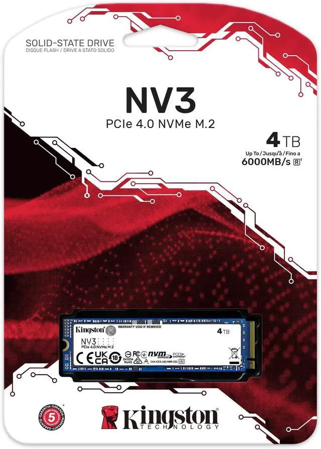 Alt view image 3 of 4 - Kingston NV3 4TB Internal M.2 2280 PCIe 4.0 x4 NVMe Solid State Drive, Up to 6000MB/s Read 5000MB/s Write, 3D TLC NAND, 1280TBW Endurance, Desktop Laptop Gaming Upgrade Storage SSD