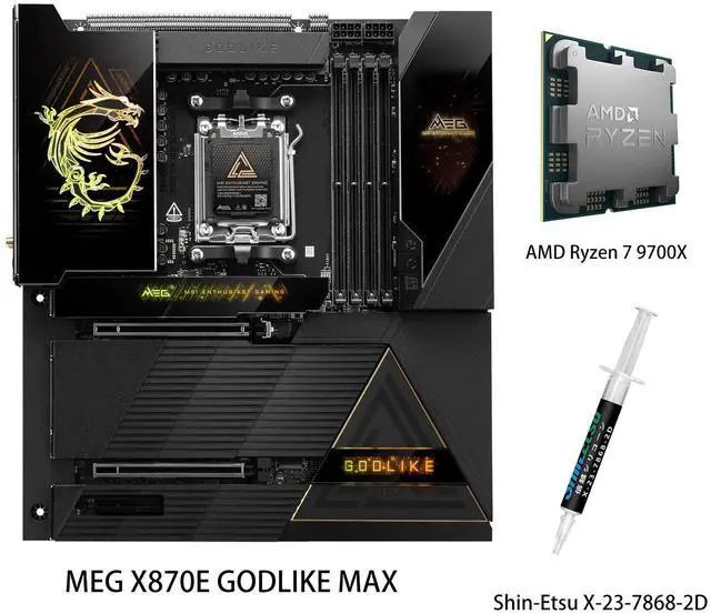 Main image of MSI MEG X870E GODLIKE MAX,Motherboard & AMD Ryzen 5 9600X CPU Combo, AM5 - Dynamic Dashboard III, EZ Slide M.2, 64MB BIOS ROM, 110A SPS, M.2 & PCIe 5.0, USB4, Wi-Fi 7, 10G + 5G LAN