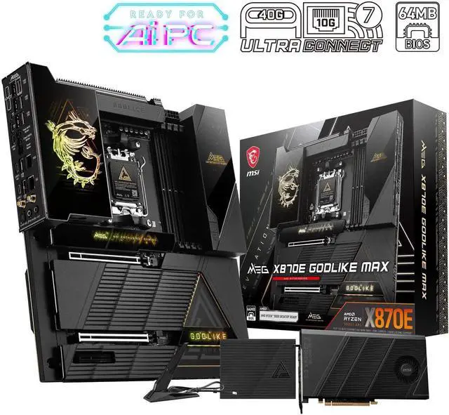 Alt view image 4 of 7 - MSI MEG X870E GODLIKE MAX,Motherboard & AMD Ryzen 7 9800X3D CPU Combo, AM5 - Dynamic Dashboard III, EZ Slide M.2, 64MB BIOS ROM, 110A SPS, M.2 & PCIe 5.0, USB4, Wi-Fi 7, 10G + 5G LAN