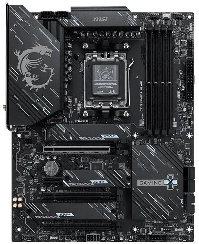 Alt view image 3 of 5 - MSI X870E GAMING PLUS WIFI AM5 ATX Motherboard - AMD Ryzen 9000/8000/7000 Ready, DDR5 8200+ MT/s (OC), PCIe 5.0, USB4, Wi-Fi 7, 5G LAN, 14+2+1 Duet Rail Power