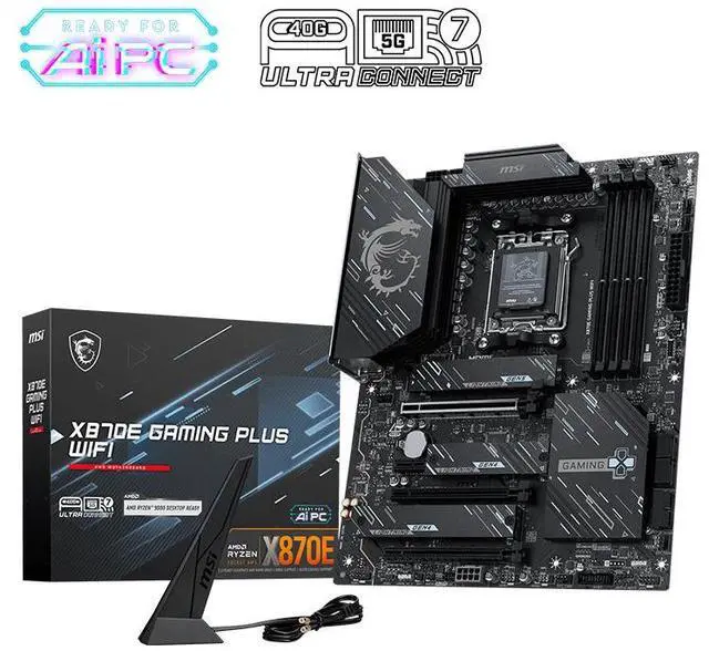 Main image of MSI X870E GAMING PLUS WIFI Motherboard, AMD AM5 Ryzen 9000/8000/7000, DDR5 8200+ OC, 14+2+1 Duet Rail Power, PCIe 5.0, Gen5 M.2, Wi-Fi 7, 5G LAN, USB4, Audio Boost