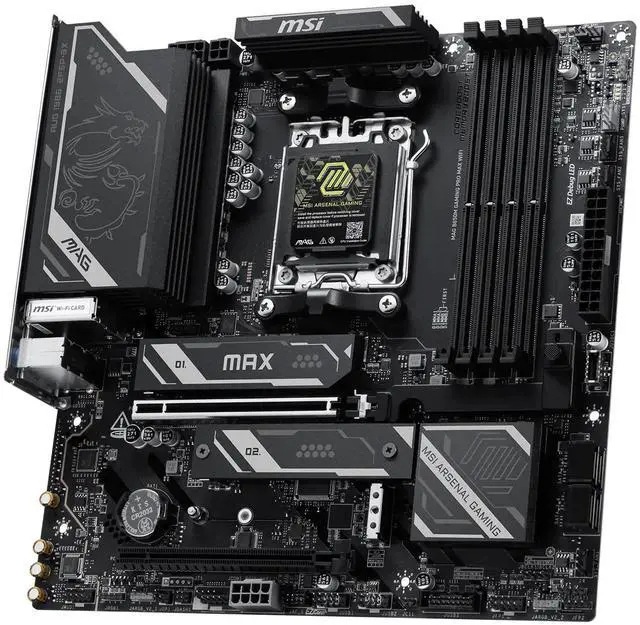 Alt view image 2 of 5 - MSI MAG B850M GAMING PRO MAX WIFI Motherboard, AMD Ryzen 9000/8000/7000 Ready, DDR5 8200+ MT/s OC, 8+2+1 60A Power, PCIe 5.0, Gen5 M.2, 5G LAN, Wi-Fi 7, USB-C