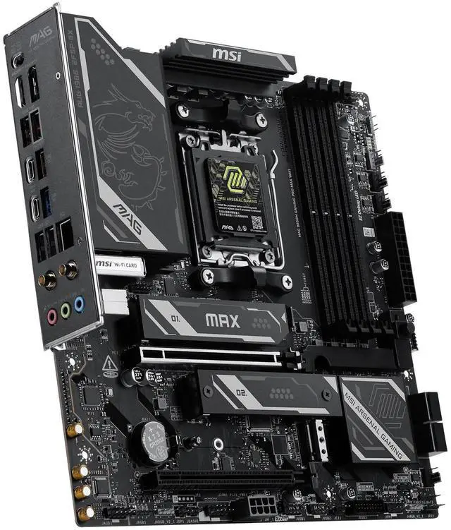Alt view image 3 of 5 - MSI MAG B850M GAMING PRO MAX WIFI Motherboard, AMD Ryzen 9000/8000/7000 Ready, DDR5 8200+ MT/s OC, 8+2+1 60A Power, PCIe 5.0, Gen5 M.2, 5G LAN, Wi-Fi 7, USB-C