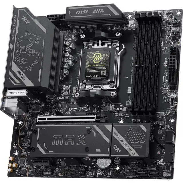 Alt view image 4 of 5 - MSI MAG B850M GAMING PLUS MAX WIFI Motherboard, AMD B850, mATX, Supports Ryzen 9000/8000/7000, DDR5 8200+ OC, PCIe 5.0, Lightning Gen5 M.2, 5G LAN, Wi-Fi 7, 10+2+1 Power, USB-C