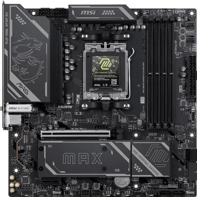 Alt view image 5 of 5 - MSI MAG B850M GAMING PLUS MAX WIFI Motherboard, AMD B850, mATX, Supports Ryzen 9000/8000/7000, DDR5 8200+ OC, PCIe 5.0, Lightning Gen5 M.2, 5G LAN, Wi-Fi 7, 10+2+1 Power, USB-C
