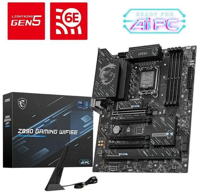Main image of MSI Z890 GAMING WIFI6E Motherboard, Intel Z890, LGA 1851, Supports Core Ultra Series 2, DDR5 8800+ OC, PCIe 5.0, Lightning Gen5 M.2, 2.5G LAN, Wi-Fi 6E, 12+1+1+1 Duet Rail Power, 6-layer PCB