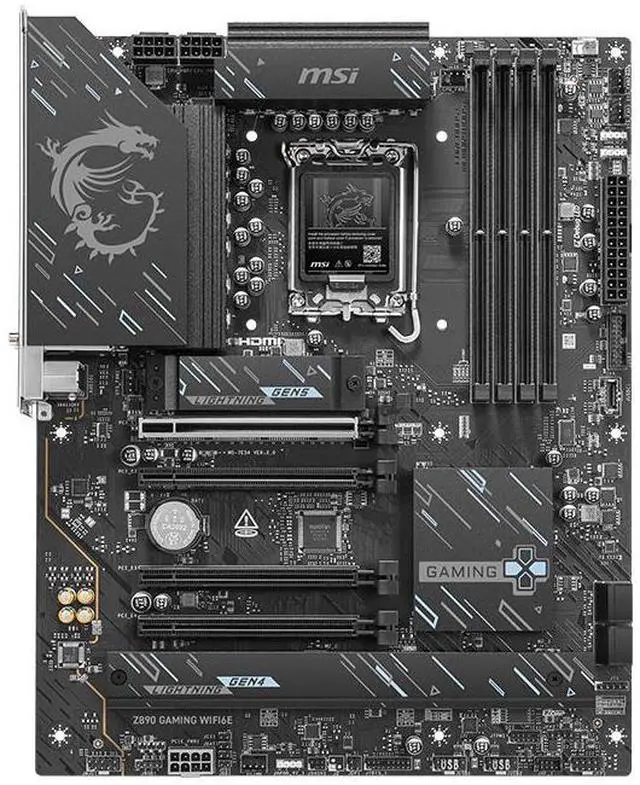 Alt view image 2 of 5 - MSI Z890 GAMING WIFI6E Motherboard, Intel Z890, LGA 1851, Supports Core Ultra Series 2, DDR5 8800+ OC, PCIe 5.0, Lightning Gen5 M.2, 2.5G LAN, Wi-Fi 6E, 12+1+1+1 Duet Rail Power, 6-layer PCB