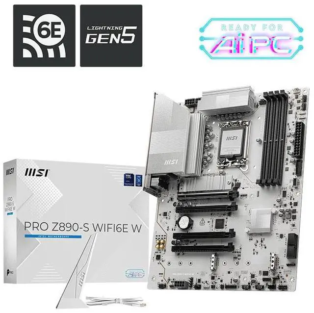 Main image of MSI PRO Z890-S WIFI6E W Motherboard, Intel Z890, LGA 1851, Supports Core Ultra Series 2, DDR5 8800+ OC, PCIe 5.0, Lightning Gen5 M.2, 2.5G LAN, Wi-Fi 6E, 12+1+1+1 Duet Rail Power, 6-layer PCB