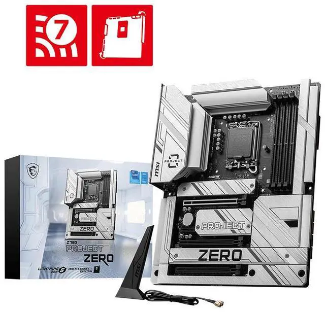 Main image of MSI Z790 PROJECT ZERO Gaming Motherboard, LGA 1700, DDR5 7200+(OC) MHz, 14+1+1 Duet Rail Power, PCIe 5.0, Lightning Gen4 x4 M.2, USB 3.2 Gen 2x2, 6-Layer 2oz PCB, ATX