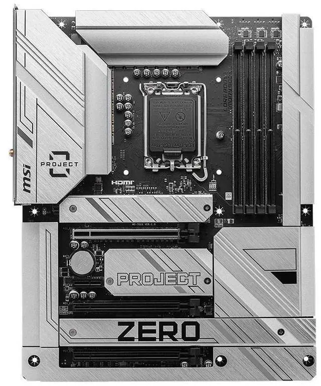 Alt view image 5 of 5 - MSI Z790 PROJECT ZERO Gaming Motherboard, LGA 1700, DDR5 7200+(OC) MHz, 14+1+1 Duet Rail Power, PCIe 5.0, Lightning Gen4 x4 M.2, USB 3.2 Gen 2x2, 6-Layer 2oz PCB, ATX