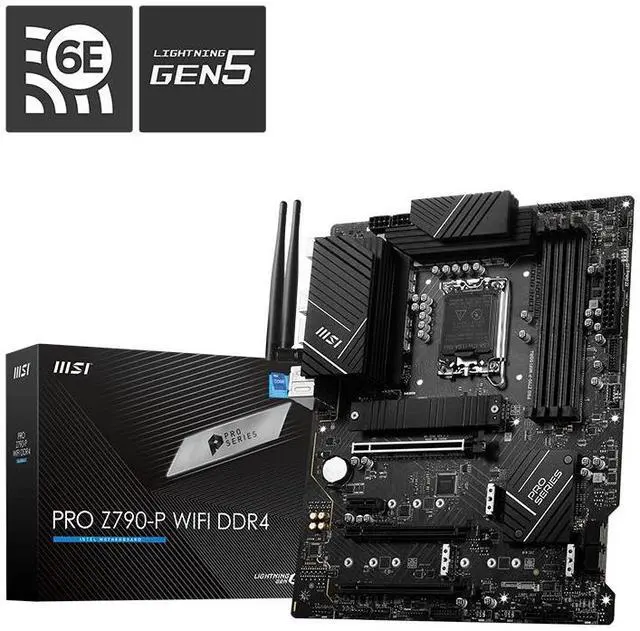 Main image of MSI PRO Z790-P WIFI DDR4 Gaming Motherboard, LGA 1700, DDR4 5333+(OC) MHz, 14+1+1 55A DrMOS, PCIe 5.0, Gen4 x4 M.2, 2.5G LAN, Intel Wi-Fi 6E, USB 3.2 Gen 2x2, ATX