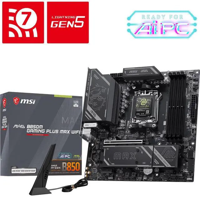 Alt view image 4 of 7 - MSI MAG B850 GAMING PLUS MAX WIFI Motherboard & AMD Ryzen 9 9950X CPU Combo, AM5, DDR5 Memory Boost (up to 8200+ MT/s OC), PCIe 5.0 x16, M.2 Gen5, Wi-Fi 7, 5G LAN