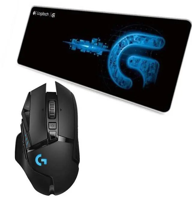Main image of Logitech G502 LIGHTSPEED Wireless Gaming Mouse + DESK MAT F005-3 black blue Fine Surface Mouse Pad Combo, HERO 16K Sensor, PowerPlay Compatible, Tunable Weights, Lightsync RGB, 70cm*30cm Low Friction,