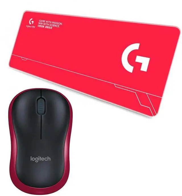 Main image of Logitech M186 Wireless Office Mouse + DESK MAT F005-1-red Fine Surface Mouse Pad Combo, 1000DPI, 3 Buttons, 2.4G Receiver, Black with Blue Trim, RED, 70cm*30cm Low Friction, Thickened, Non-Slip Rubber
