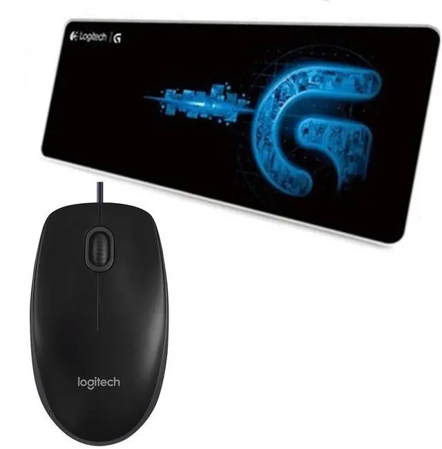 Main image of Logitech B100 Wired Mouse + F0053 blackblue Fine Surface Pad Combo, USB Connect, 1000DPI, 3 Buttons, Thickened, NonSlip Backing, Low Friction, 31.5*12*0.2in, 80cm*30cm*0.3cm