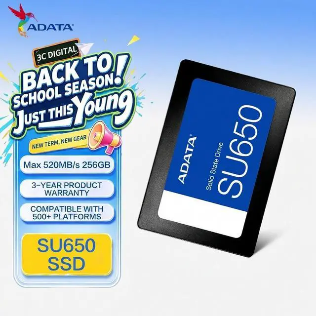 Alt view image 6 of 6 - ADATA SU650 256GB 2.5 Inch SATA III Internal SSD, Up to 520MB/s Read, 450MB/s Write, QLC NAND