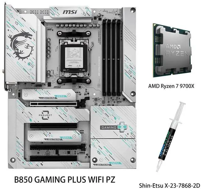 Main image of MSI B850 GAMING PLUS WIFI PZ Motherboard & AMD Ryzen 7 9700X CPU Combo, 12+2+1 DRPS, DDR5, PCIe 5.0, Lighting Gen 5 x4 M.2, Wi-Fi 7, 5Gb LAN, USB 10Gbps Type-C