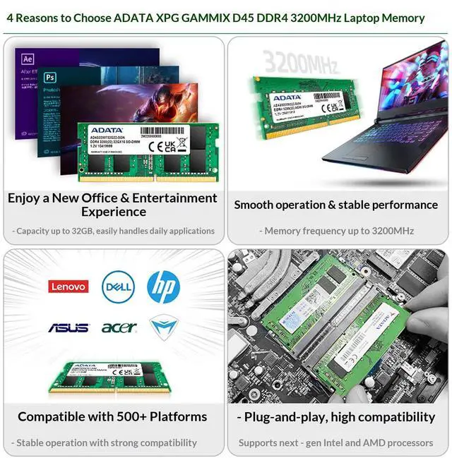 Alt view image 4 of 7 - ADATA 16GB DDR4 3200MHz SODIMM Laptop Memory, 260Pin DDR4 SDRAM Notebook RAM