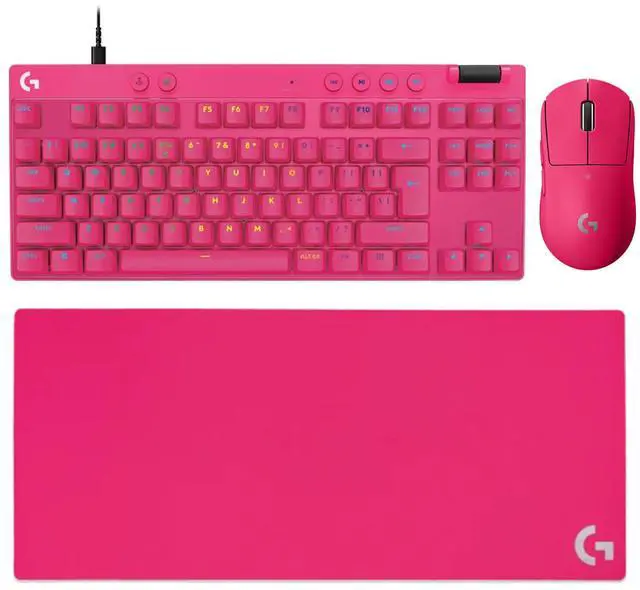 Main image of Logitech G PRO X Superlight Wireless Mouse + G PRO X TKL RAPID Wired Keyboard + G840 Rose Mouse Pad Bundle, Pink, 31.50*11.81*0.12in Desk Mat, Gaming Set with Magnetic Analog Switches & 25600DPI