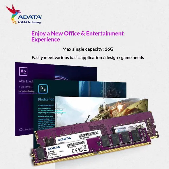 Alt view image 6 of 6 - ADATA 16GB DDR4 2666MHz UDIMM Desktop Memory, 288Pin DDR4 SDRAM Desktop RAM
