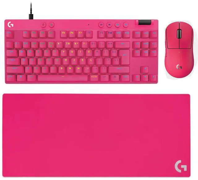 Main image of Logitech G PRO X Superlight 2c Wireless Mouse + G PRO X TKL RAPID Wired Keyboard + G840 RosePink Mouse Pad Bundle, Red Pink, 31.50*11.81*0.12in Desk Mat, Gaming Set with Magnetic Switches & 44K DPI