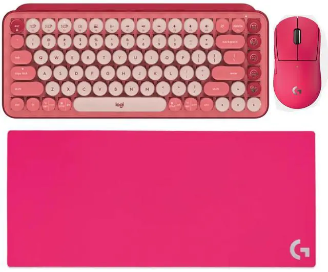 Main image of Logitech G PRO X Superlight 2c Wireless Mouse + POP Keys Mechanical Keyboard + G840 RosePink Mouse Pad Bundle, Red Pink, 31.50*11.81*0.12in Desk Mat, Gaming Set with Custom Emoji & 44K DPI