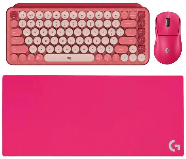 Main image of Logitech PRO X SUPERLIGHT 2 DEX Wireless Mouse + POP Keys Mechanical Keyboard + G840 RosePink Mouse Pad Bundle, Magenta, 31.50*11.81*0.12in Desk Mat, Gaming Set with Custom Emoji & 44K DPI