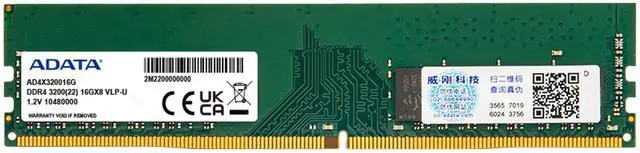 Main image of ADATA 16GB DDR4 3200MHz UDIMM Desktop Memory, 288Pin DDR4 SDRAM Desktop (RAMWideprofile and narrowprofile versions shipped at random)