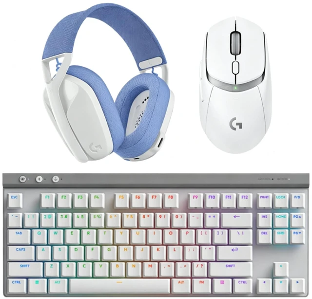 Main image of Logitech G309 White Mouse + G515 White TKL Keyboard + G435 White Headset Gaming Bundle, HERO 25K Sensor Mouse, Low Profile PBT Mechanical Keyboard, Dolby Atmos Lightweight Headset White