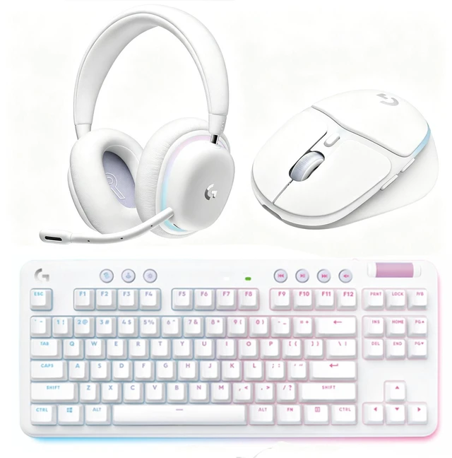 Main image of Logitech G705 White Mist Mouse + G715 White Mist Keyboard + G735 White Mist Headset Aurora Gaming Bundle, LIGHTSYNC RGB, Dual LIGHTSPEED & Bluetooth Wireless, Ultra-Comfort All-in-One E-Sports Combo