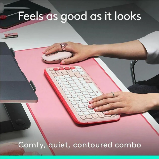 Alt view image 7 of 7 - Logitech POP ICON COMBO Bluetooth Keyboard and Mouse, Compact TKL Bluetooth Keyboard and Mouse Bundle with Programmable Quiet Keys and Buttons - Rose pink