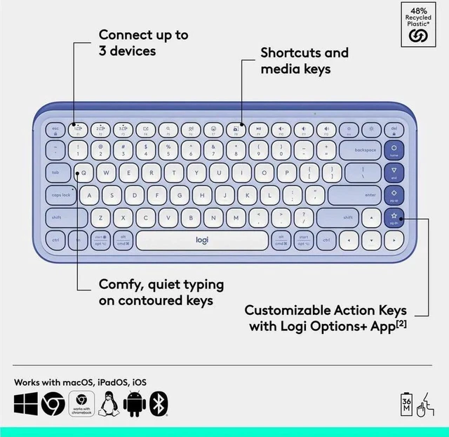 Alt view image 3 of 7 - Logitech POP ICON COMBO Bluetooth Keyboard and Mouse, Compact TKL Bluetooth Keyboard and Mouse Bundle with Programmable Quiet Keys and Buttons - purple
