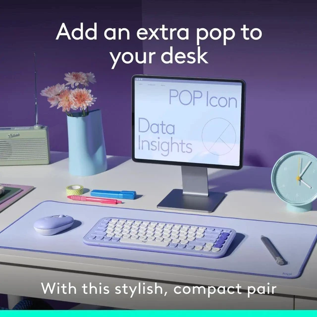 Alt view image 7 of 7 - Logitech POP ICON COMBO Bluetooth Keyboard and Mouse, Compact TKL Bluetooth Keyboard and Mouse Bundle with Programmable Quiet Keys and Buttons - purple