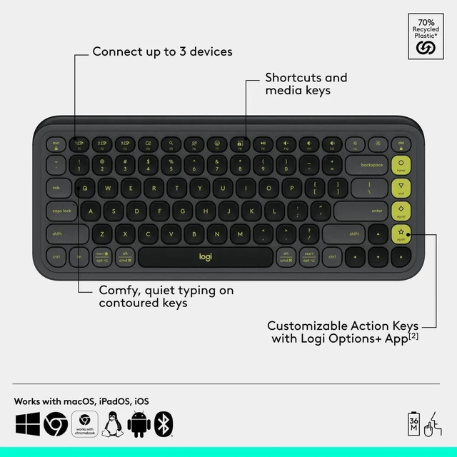 Alt view image 3 of 7 - Logitech POP ICON COMBO Bluetooth Keyboard and Mouse, Compact TKL Bluetooth Keyboard and Mouse Bundle with Programmable Quiet Keys and Buttons -black