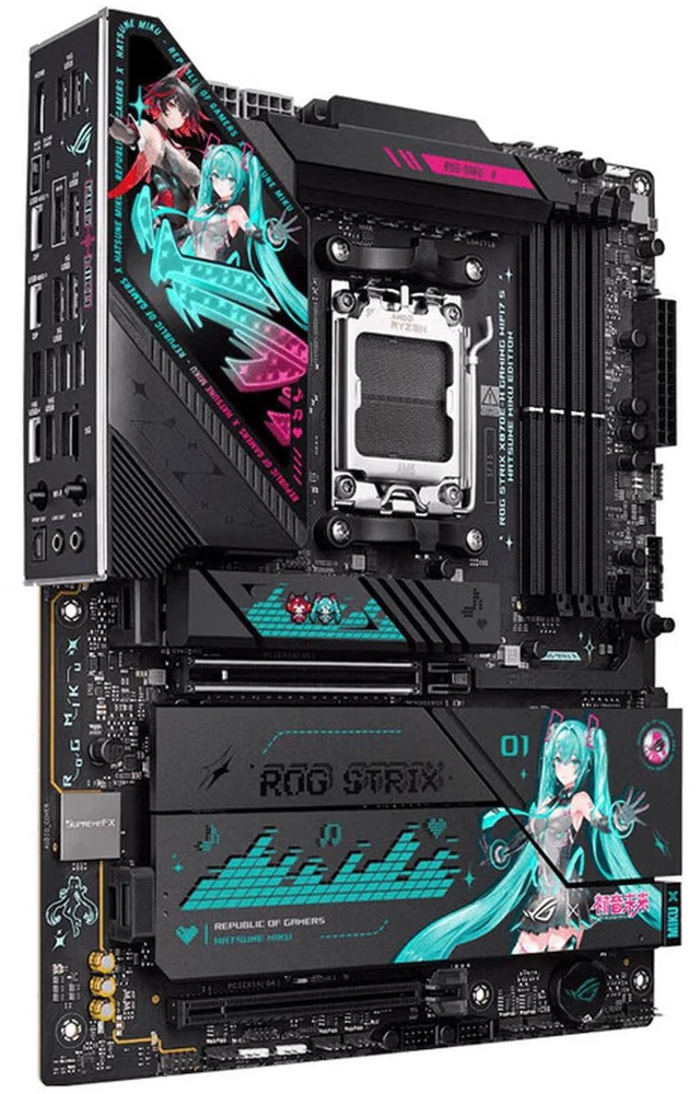 Alt view image 4 of 7 - ASUS ROG STRIX X870E-H GAMING WIFI7 S HATSUNE MIKU EDITION AMD X870E ATX motherboard, 16+2+1 power stages, Dynamic OC Switcher, Core Flex, DDR5, WiFi 7, 4x M.2, PCIe 5.0, dual USB4, USB 10Gbps Type-C