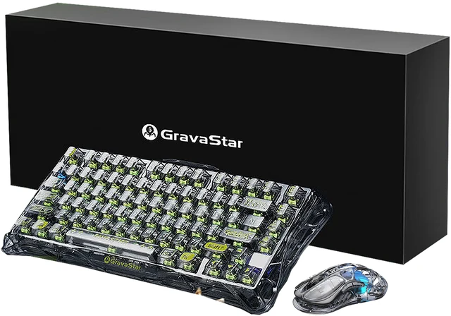 Main image of GravaStar Mercury K1-Lite & M2 Keyboard Mouse Bundle, Stealth Black Gift Box,75% Hot-Swappable Mechanical Keyboard,Tri-Mode 2.4G/Bluetooth/USB-C,PAW3395 26000DPI Lightweight Gaming Mouse