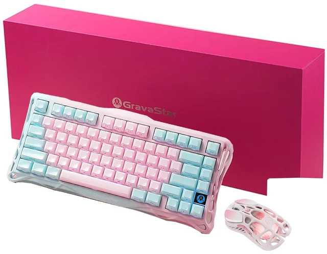 Main image of GravaStar Mercury K1Lite+M1 Keyboard Mouse Bundle,Starlight Pink & Rose Pink Gift Box,75% HotSwappable Mechanical Keyboard,TriMode 2.4G/Bluetooth 5.1/USBC,PAW3395 26000DPI Lightweight Gaming Mouse