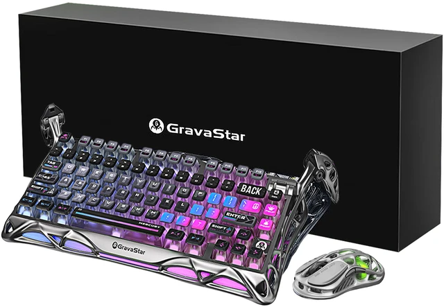 Main image of GravaStar Mercury K1Pro+M1 Keyboard Mouse Bundle,Cyberpunk & Interstellar Silver Gift Box,75% HotSwappable Mechanical Keyboard,TriMode 2.4G/Bluetooth/USBC,PAW3395 26000DPI Lightweight Gaming Mouse