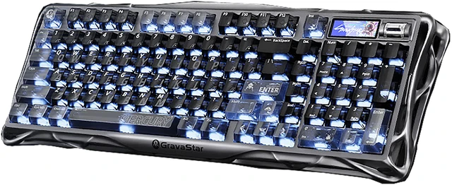 Alt view image 2 of 5 - GravaStar Mercury K98 Night Black Mechanical Gaming Keyboard,98% Layout HotSwappable,TriMode 2.4G/Bluetooth 5.4/USBC,GasketMount 5Layer Dampening,1.65" TFT Display,Multifunction Knob,Hollow Mecha