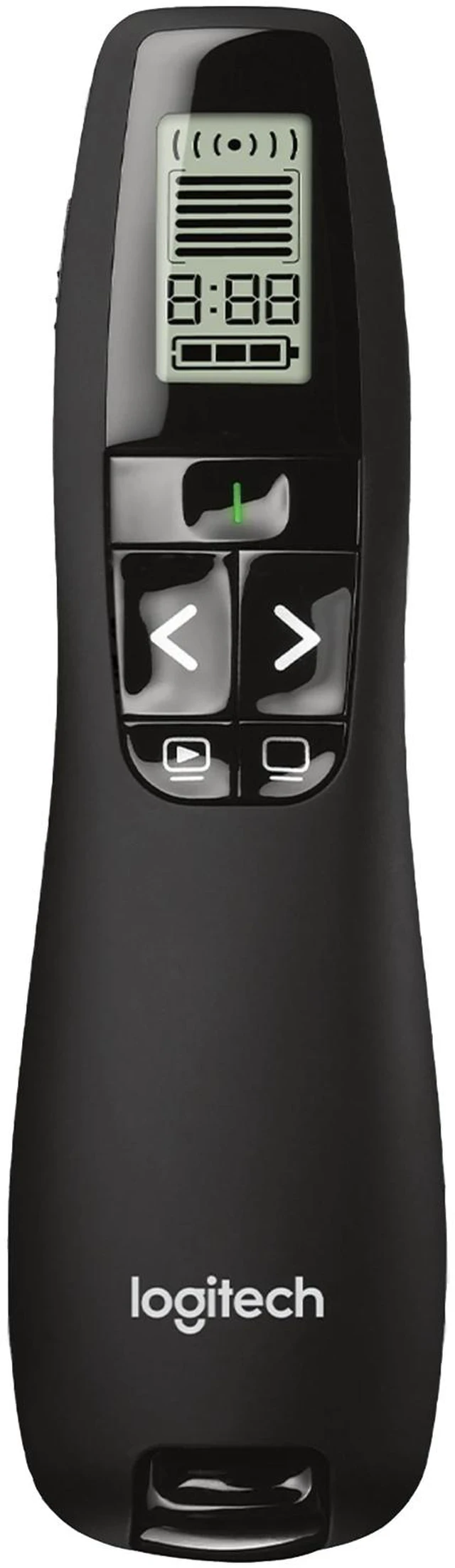 Main image of Logitech R800 Laser Wireless Presenter, With LCD display, keep track of time, 2 Laser, 522 to 542 nm (green), 30 meters, for Windows® 10,11 or higher, USB, 2.4 GHz wireless, black