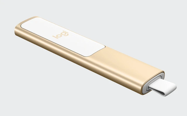Alt view image 3 of 7 - Logitech Spotlight Premium Wireless Bluetooth Presenter, Digital Pointer,3D Accelerometer and Gyroscope, 30 Meter, LED, for Windows/macOS /ChromeOS/Linux, USB, for Conference Rooms, Classrooms, Gold