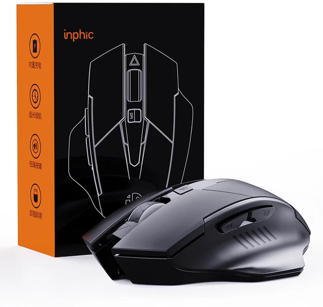 Alt view image 3 of 3 - INPHIC F1 2.4G Wireless Upgraded Mouse, 6Button Ergonomic Rechargeable Optical Mice, Adjustable DPI, Silent Click, TypeC Charging, Black, For Laptop Desktop PC