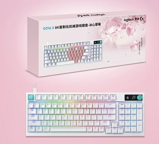 Alt view image 3 of 5 - Logitech G316 X Ice Heart Strawberry Gaming Keyboard Gift Box, 8K Custom Mechanical wired Gaming Keyboard, 98 Hot Swappable Gasket Mount, G316 X (Ice Heart Strawberry Gift Box)