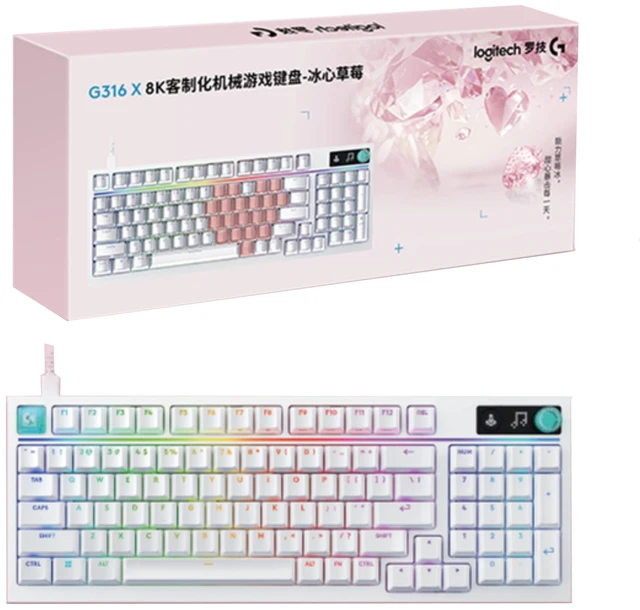 Main image of Logitech G316 X Ice Heart Strawberry Gaming Keyboard Gift Box, 8K Custom Mechanical wired Gaming Keyboard, 98 Hot Swappable Gasket Mount, G316 X (Ice Heart Strawberry Gift Box)