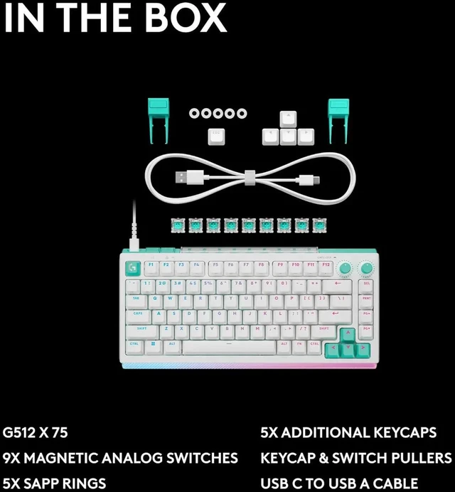 Alt view image 7 of 7 - Logitech G512 X 75 DUAL SWAP Gaming Keyboard, Hot-Swappable TMR Analog / Mechanical , 8K Polling Rate, Custom Actuation 0.1 - 4.0 mm, RAPID TRIGGER, RGB, Wired, PC Mac, WHITE Tactile (Brown Switch)
