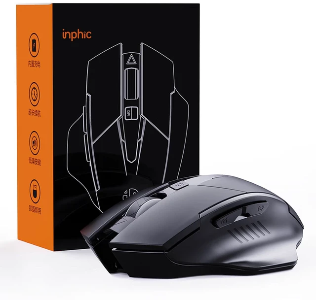 Alt view image 3 of 3 - INPHIC F1 2.4G Wireless Upgraded Mouse, 6Button Ergonomic Rechargeable Optical Mice, Adjustable DPI, Silent Click, TypeC Charging, For Laptop Desktop PC, Black