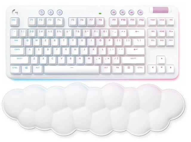 Alt view image 2 of 7 - Logitech G G715 Wireless Mechanical Gaming Keyboard with LIGHTSYNC RGB, LIGHTSPEED, Clicky Switches (GX Blue), and Keyboard Palm Rest, PC/Mac Compatible - White Mist, 920-010666