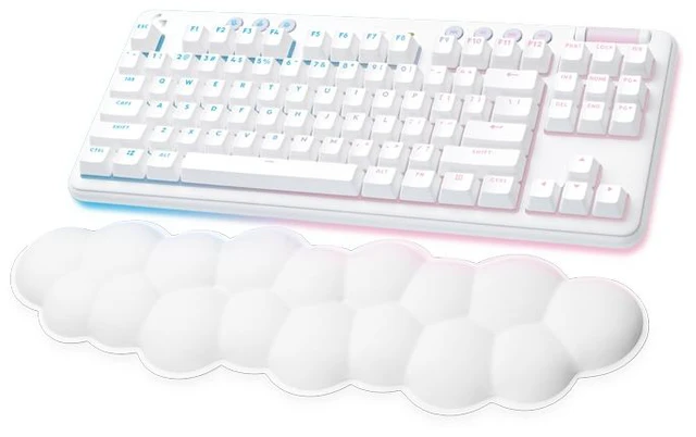 Main image of Logitech G G715 Wireless Mechanical Gaming Keyboard with LIGHTSYNC RGB, LIGHTSPEED, Clicky Switches (GX Blue), and Keyboard Palm Rest, PC/Mac Compatible - White Mist, 920-010666